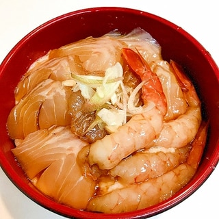 絶品♪むつと海老の麺つゆ山かけ漬け丼